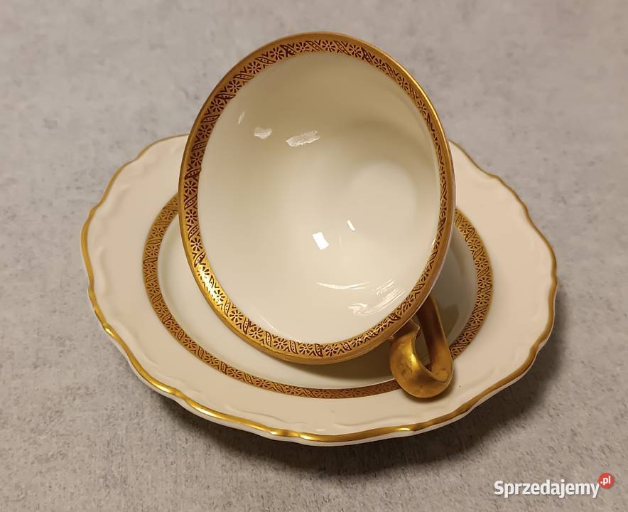 KP KARLSKRONA Duet Ecru ze Złoceniem Szwecja Porcelana i szkło