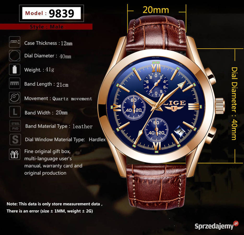 Klasyczny zegarek męski Lige chronograf datownik Gorzów Wielkopolski