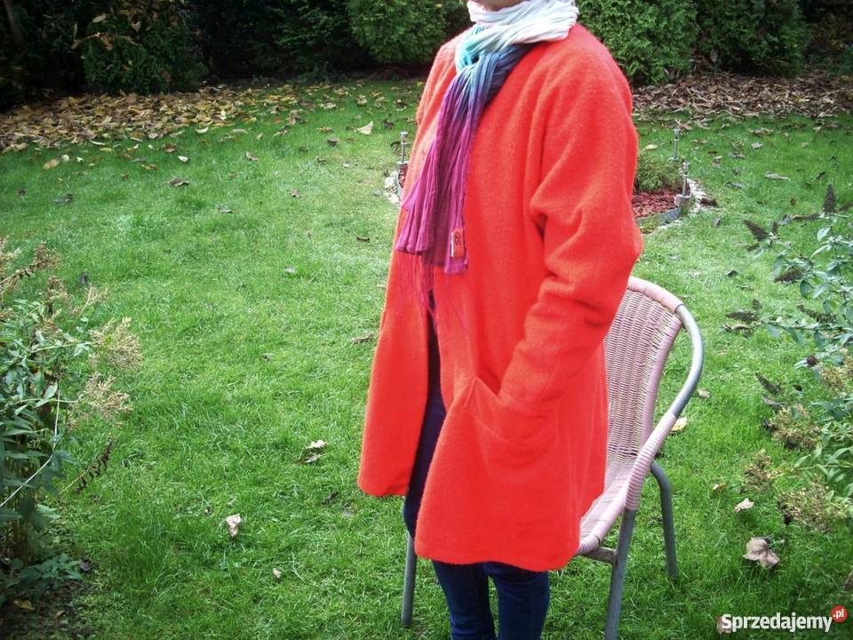 Blezer Żakiet Płaszcz Luźny 38 M czerwony Bez wzoru Nowy Sącz