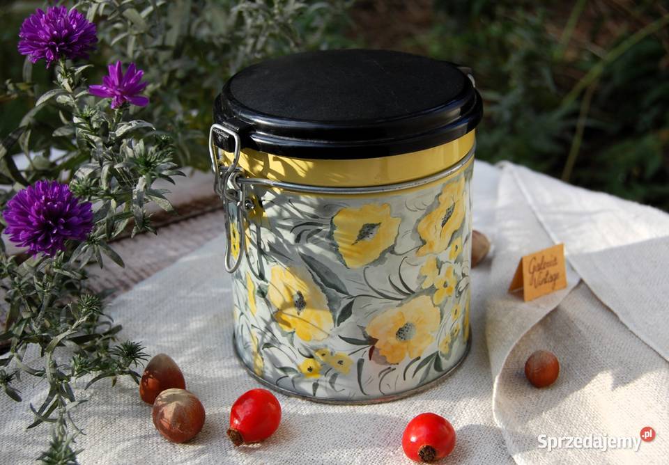 Stara puszka vintage na herbatę kawę żółte Lublin