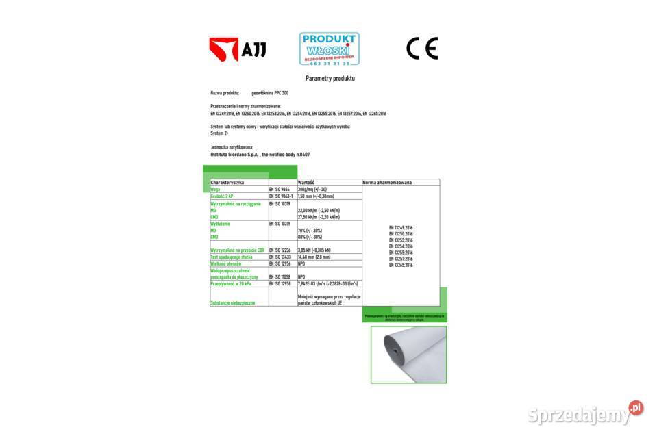 Geowłóknina ATESTOWANA PPC 300g AJJ 6m szer