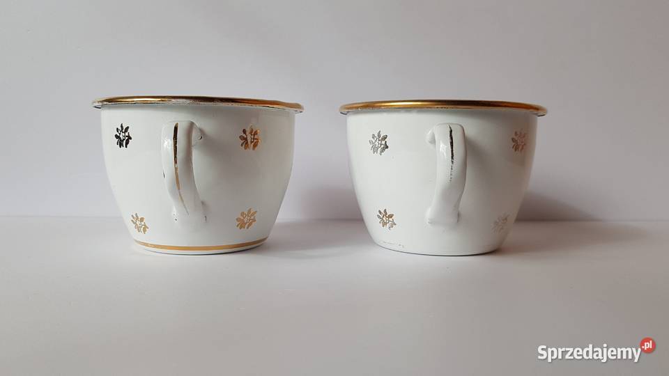 Zestaw 2x metalowa emaliowana filiżanka PRL Dąbrowa Górnicza