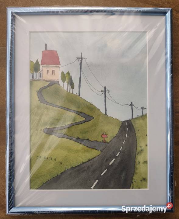 Akwarela Droga 1 Oryginalna Sztuka Oprawiona Warszawa