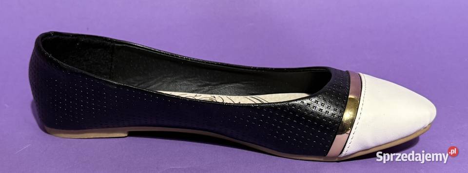 Czarne baleriny z białym czubkiem skórzana Żyrardów sprzedam