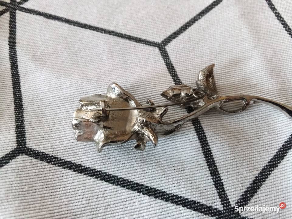 Prl broszka róża metal i kamień naturalny Łódź