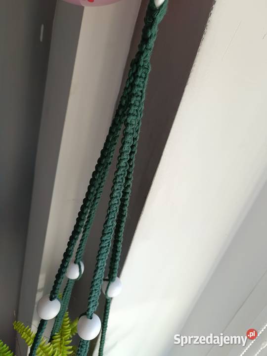 Kwietnik wiszący zielono biały macrama BOHO DIY śląskie Gorzyce sprzedam