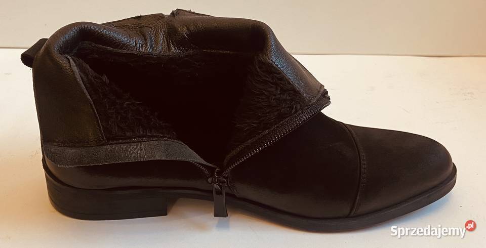 Czarne skórzane nubukowe ocieplane botki rozmiar Żyrardów