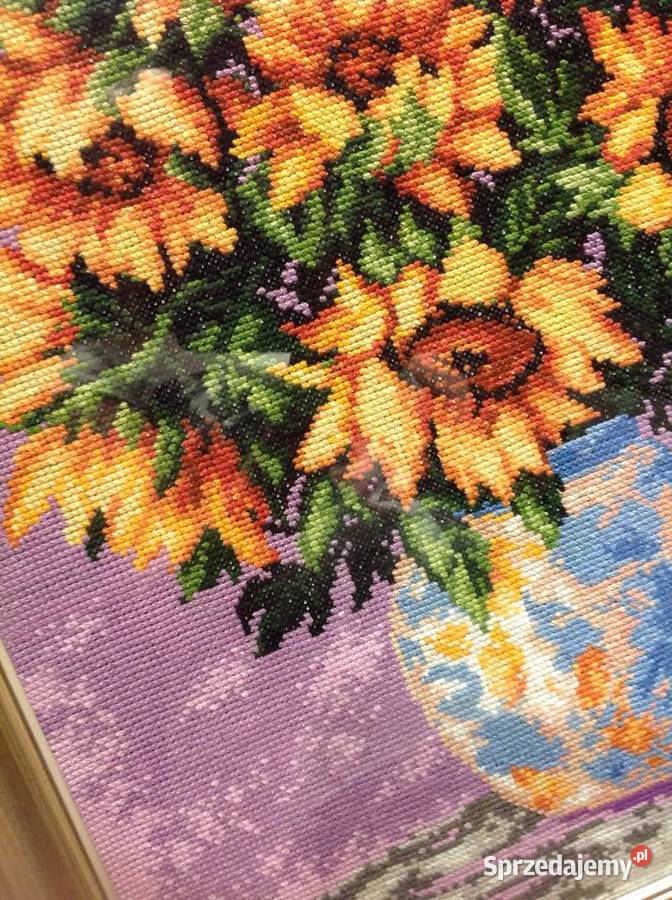 Piękny Obraz Słoneczniki w Wazonie Haft Nowa Sól