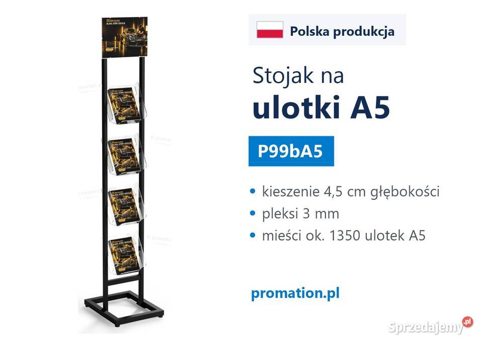 Czarny stojak na ulotki A5 z 4 kieszeniami do Kraków