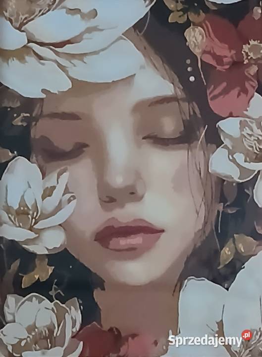 Kobieta i magnolie obraz malowany numerach Boguchwała