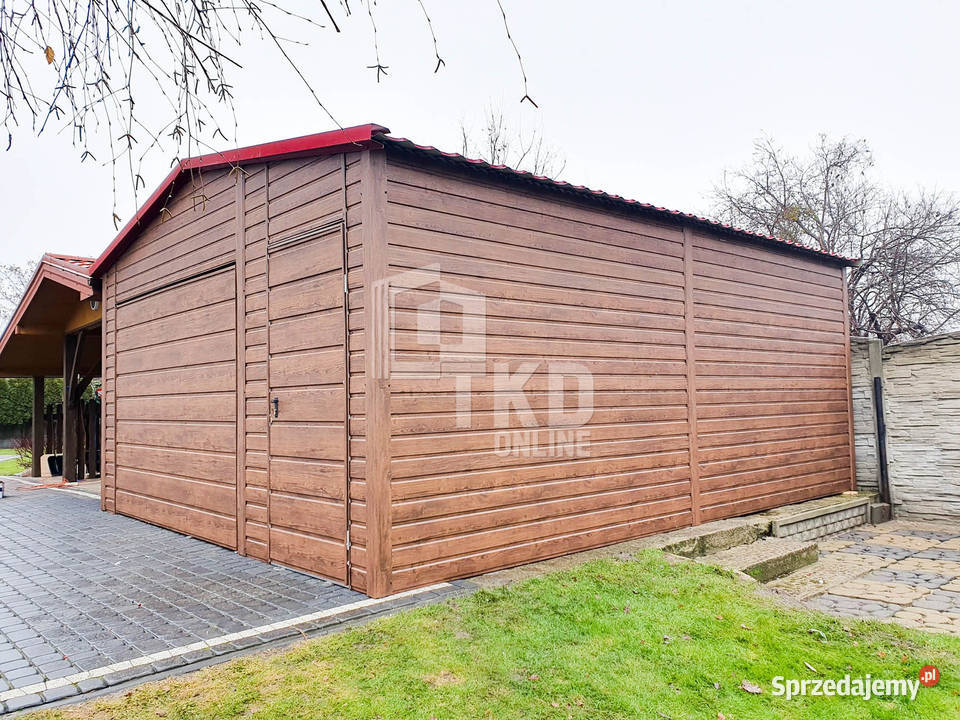 Garaż Blaszany 45x5 Brama drzwi jasny orzech Sprzedaż Kalwaria Zebrzydowska