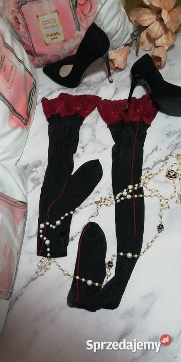 pończochy czarne wiśniowa manszeta Pozostałe Warszawa