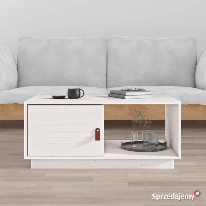 Stolik kawowy biały 80x50x355 lite drewno