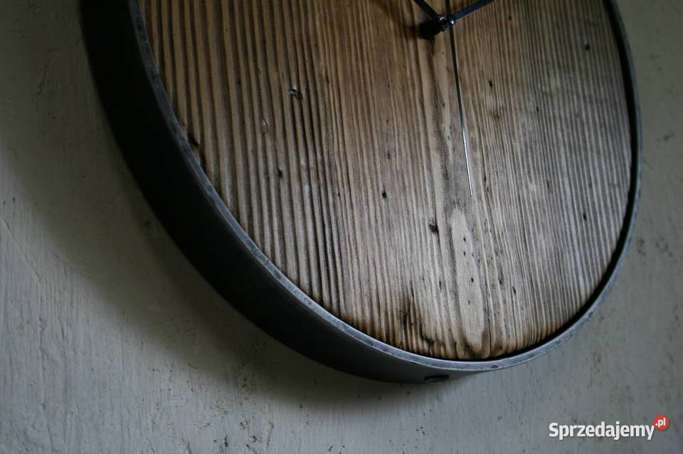 Zegar ścienny rustykalny loft drewno stal Mielec