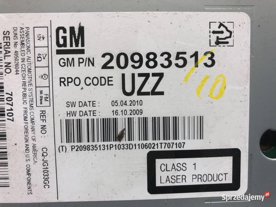 RADIO OPEL ASTRA J 20983513 0915 ODTWARZACZ podkarpackie