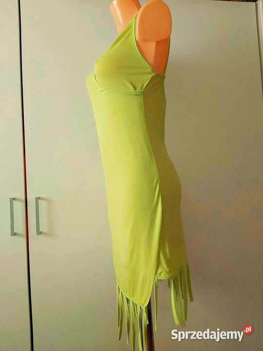 SM Sukienka lato seledynowa frędzlenowa Moda i Styl