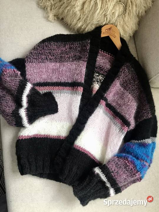 Sweter oversize bomberka M L w pasy zrobiony na