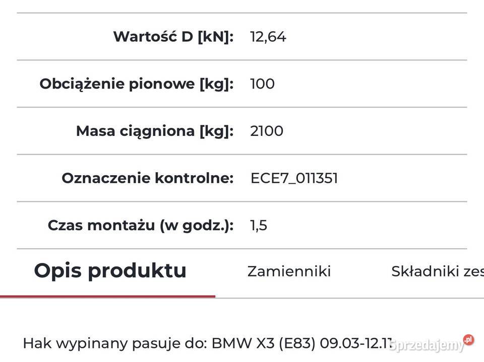 Wypinany hak holowniczy do BMW E83 Pozostałe Tczew