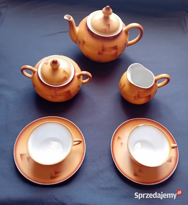 Herbaciany porcelanowy komplecik 2 osób art deco Koźminek