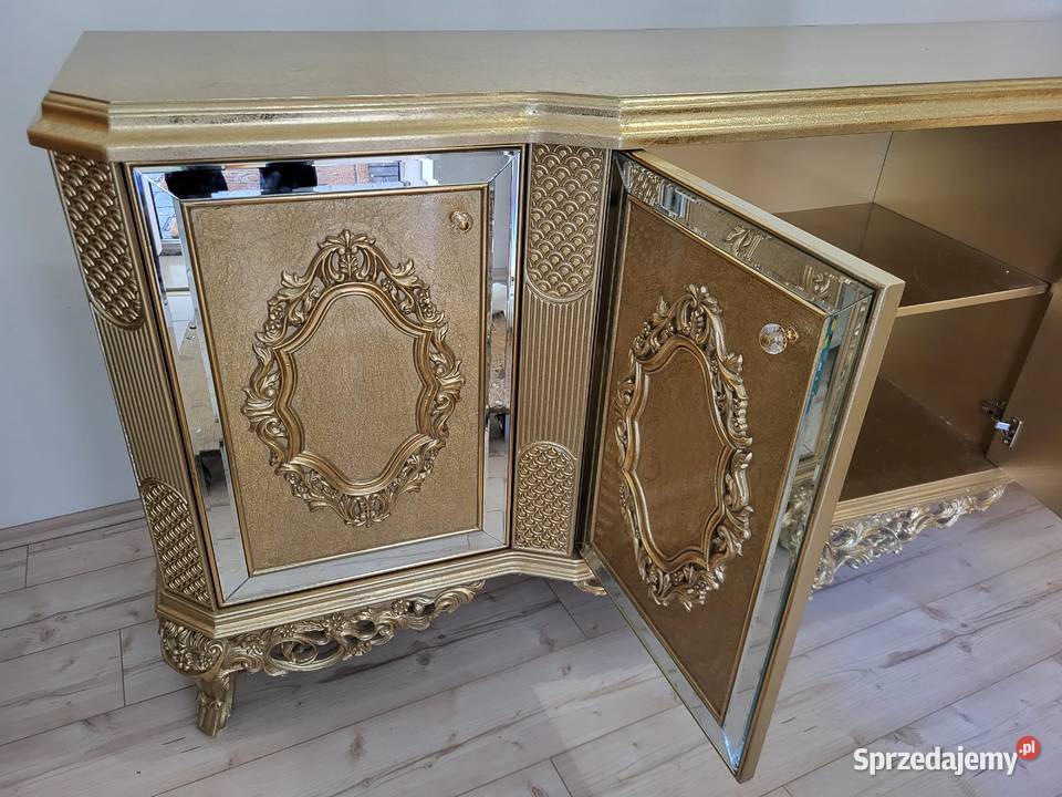 Piękna masywna komoda złota stylowa z lustrami 220cm Sypniewo