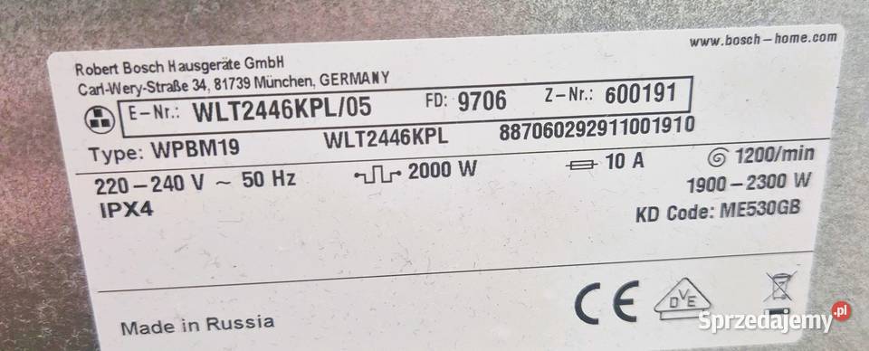 Dozownik na proszek Pralka BOSCH WAT2446EPL