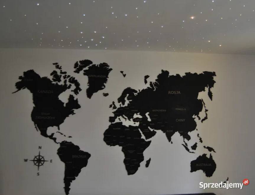 Czarna nowa drewniana mapa świata 150x90 Lublin