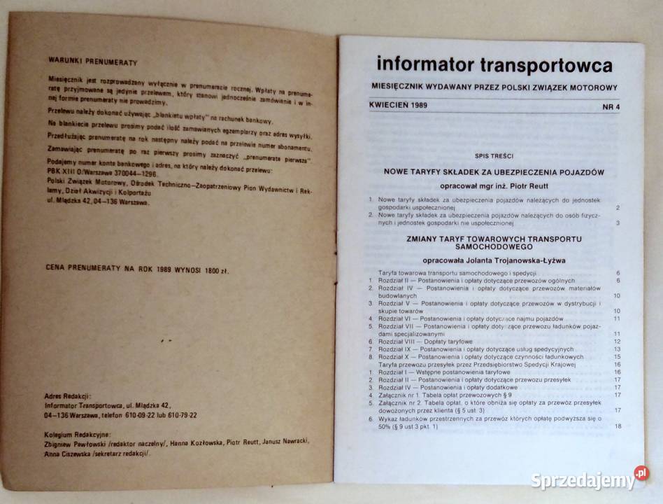Miesięcznik Informator Transportowca 4 z 1989 r lubelskie Włodawa