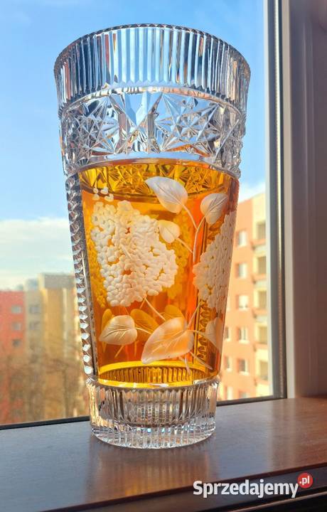 Piękny duży wazon kryształowy PRL Wrocław