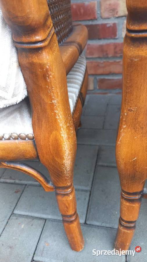 Fotel 2 orzechowy rattanowy z tapicerką beżową