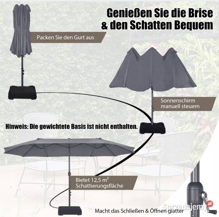 Podwójny parasol z korbą Parasol ogrodowy Gorzów Wielkopolski