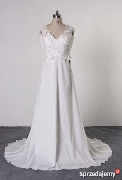 SUKNIA ŚLUBNA tren hafty WESELE CYWILNY 44 XXL dolnośląskie Jelenia Góra