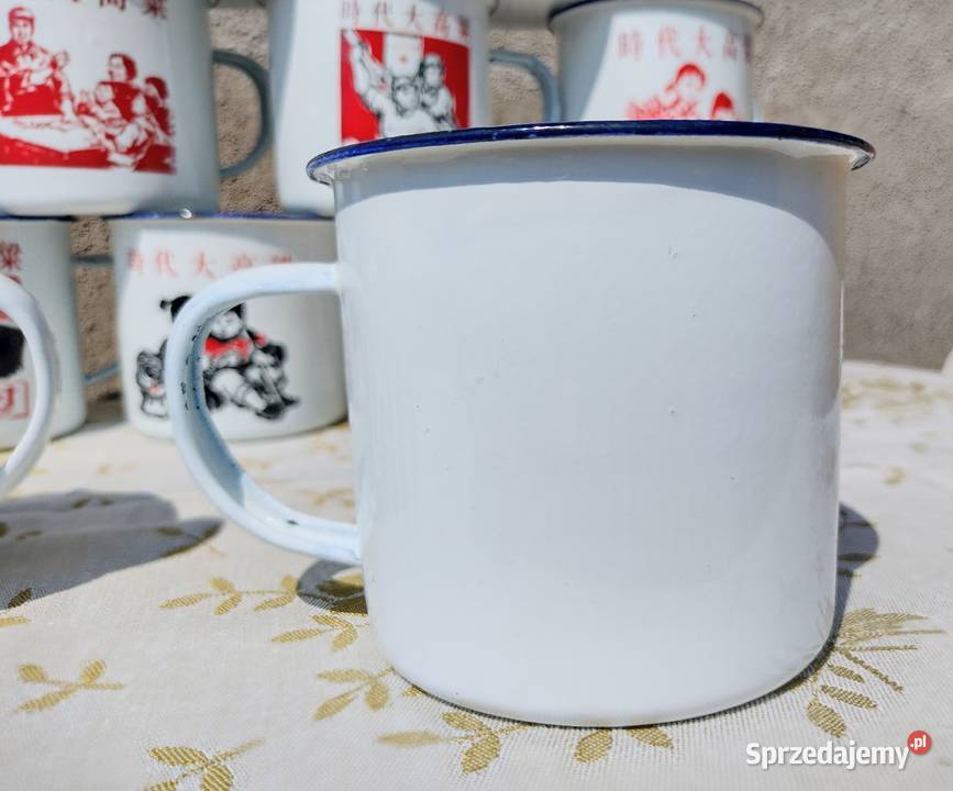PRL Chińskie Kubki Emaliowane Cieszyn