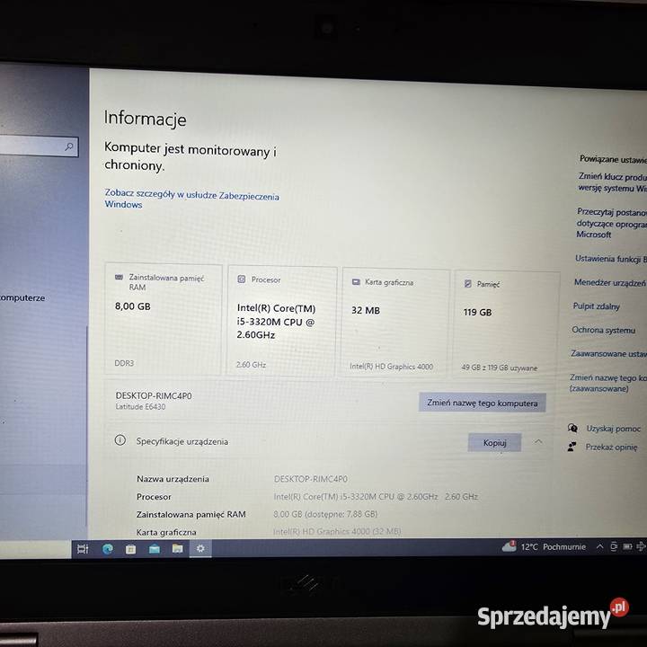Dell E6430 i5 8gb ram 120 ssd bat 15h Iława