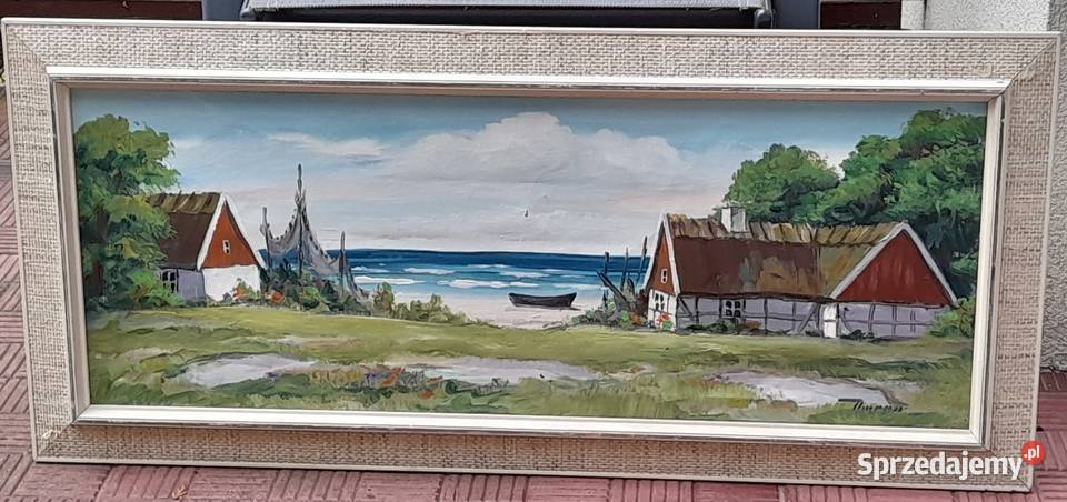 Piękny nadmorski pejzaż obraz olejny płótno Malarstwo mazowieckie Iłża