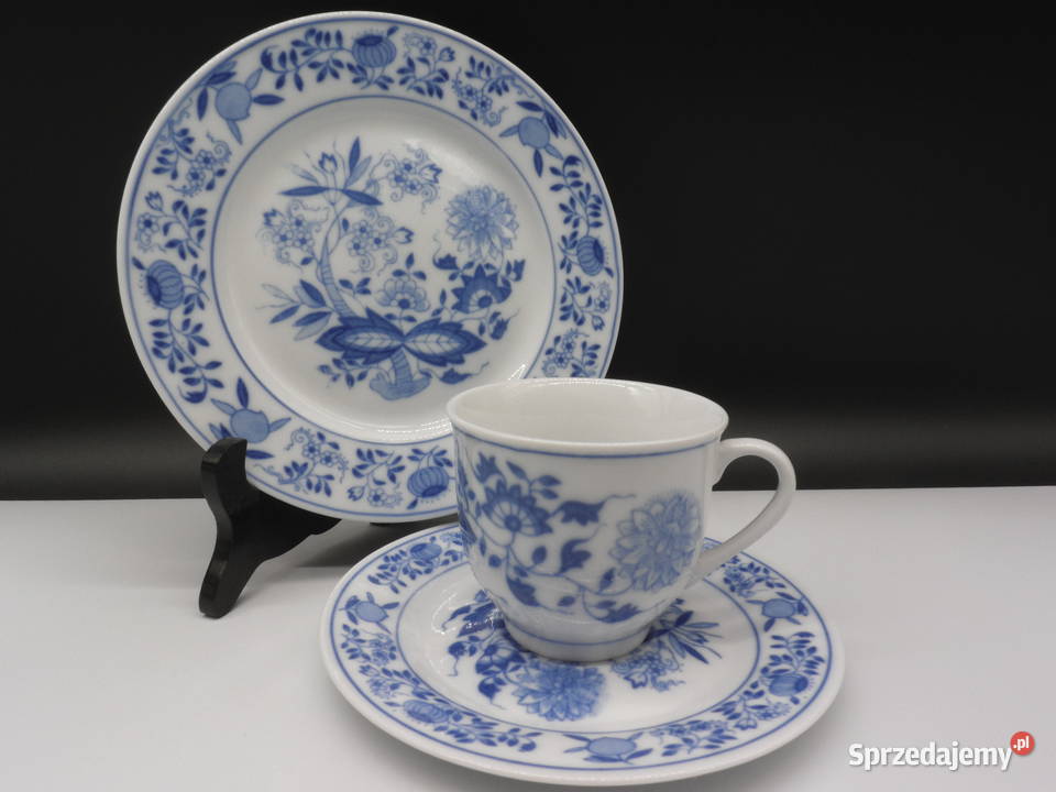 Zestaw Śniadaniowy Trio Klasyczny Wzór Cebulowy Porcelana i szkło Raszków