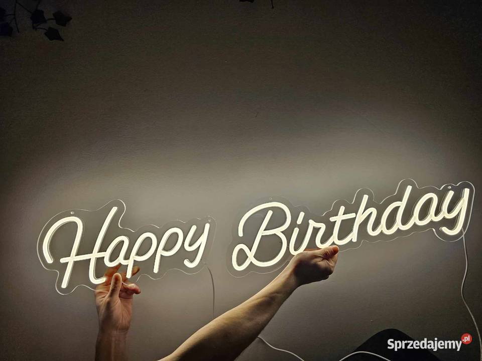 Napis Neon Happy Birthday Urodziny Ledon LOVE lubuskie Deszczno