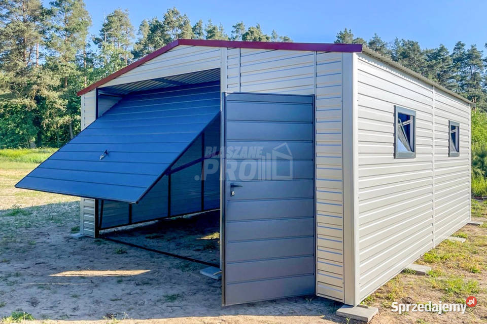 Garaż Blaszany 5x6m Brama Uchylna Drzwi 2x Okno