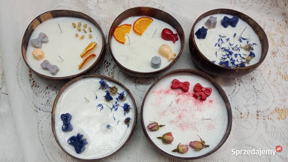 Świece sojowe handmade w misce kokosowej Ołpiny sprzedam