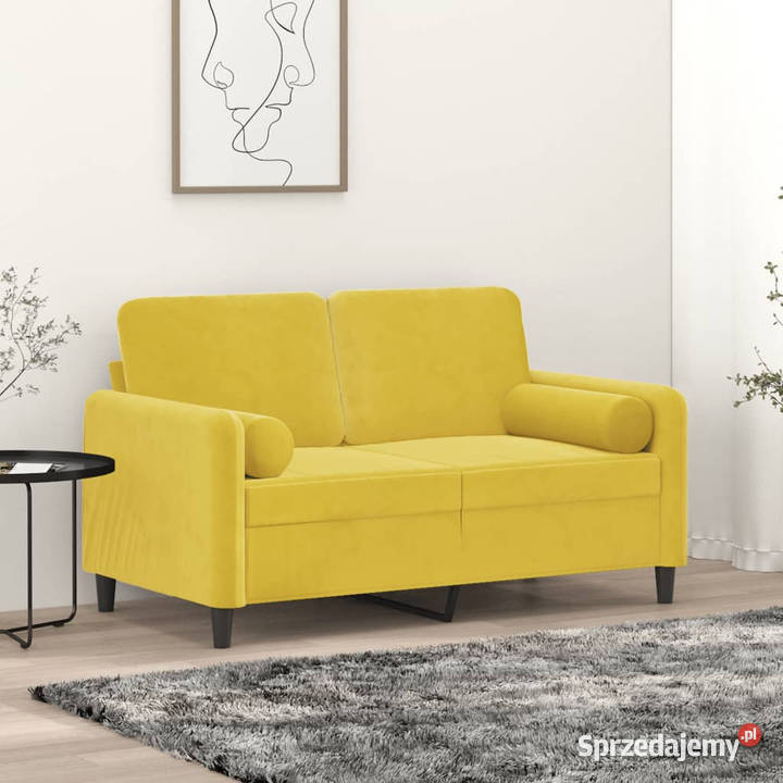 2osobowa sofa z poduszkami żółta 120 aksamit Warszawa