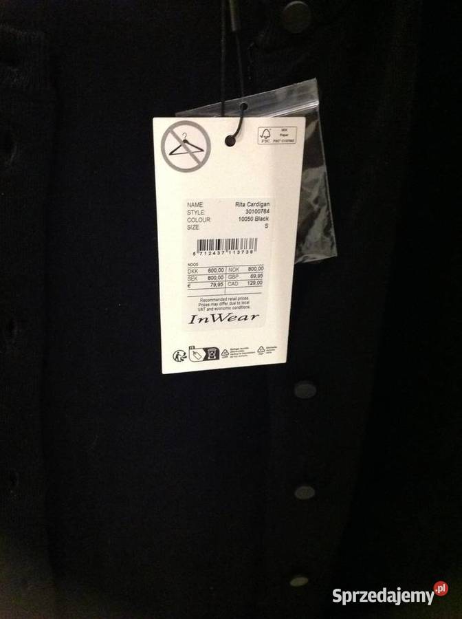 Sweter Czarny Damski Rozpinany IN WEAR S NOWY Nowa Sól