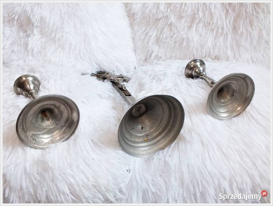 Oryginalny stary metalowy krzyż i dwa świeczniki Żary