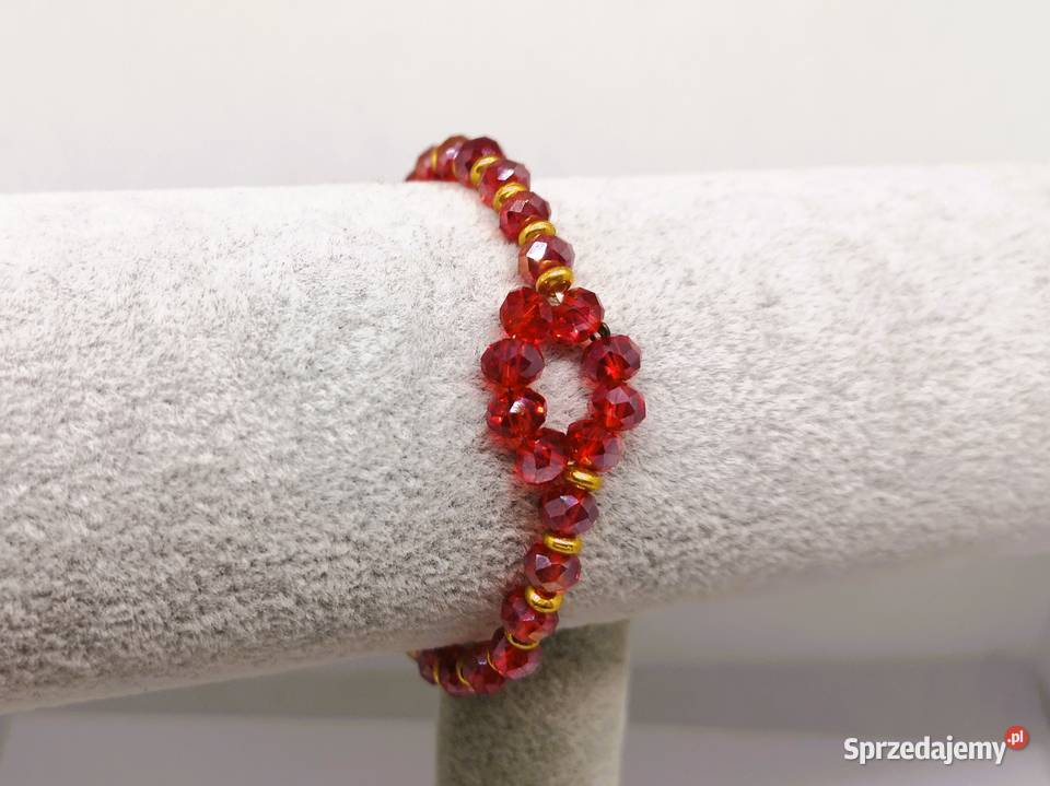 Bransoletka damska z czerwonych szklanych Kielce sprzedam