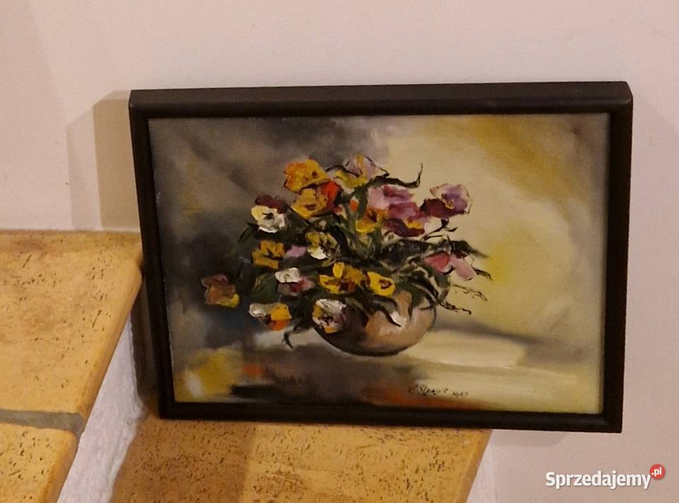 OBRAZ z martwą naturą z kwiatami w wazonie Lublin
