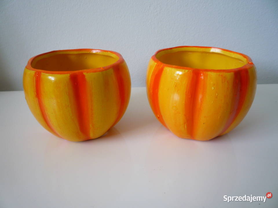 Nowe 2 sztuki doniczki osłonki ceramiczne Dynia odcienie pomarańczowego