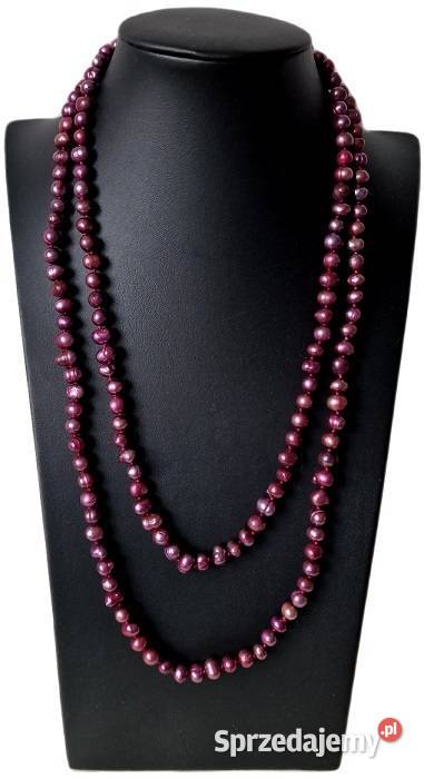 PERŁY NATURALNE BORDO NASZYJNIK DŁUGI SZNUR STYL Częstochowa sprzedam
