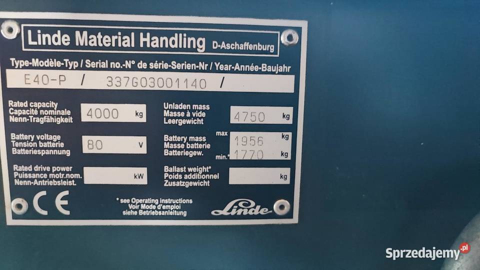 Wózek widłowy Linde E 40 Sucha Beskidzka