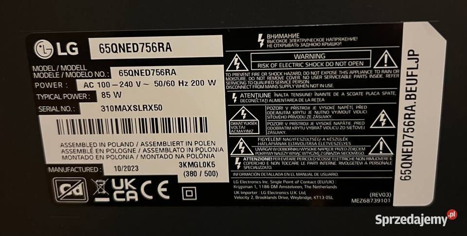 Telewizor 65 LG Smart TV D-sub Barlinek sprzedam