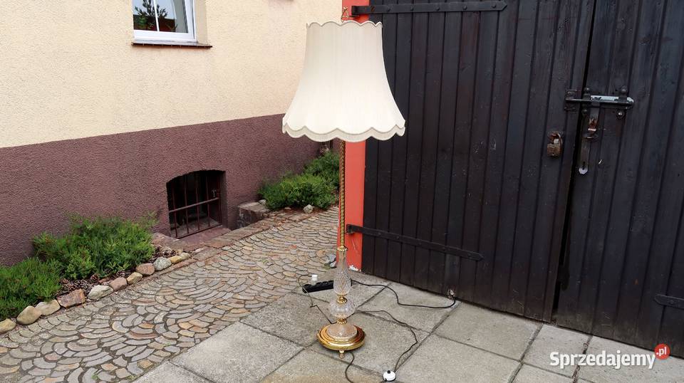 Unikatowa Stojąca Mosiężna Lampa z Kryształem Ziębice