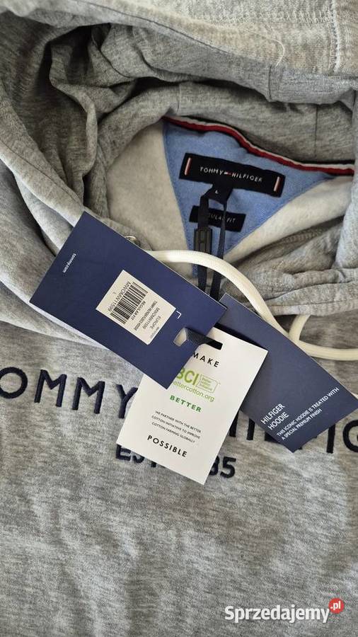 Szara bluza z kapturem Tommy Hilfiger Rozmiar L szary/srebrny