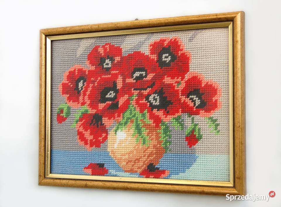 Maki kwiaty haftowane bukiet maków haftowany lubelskie